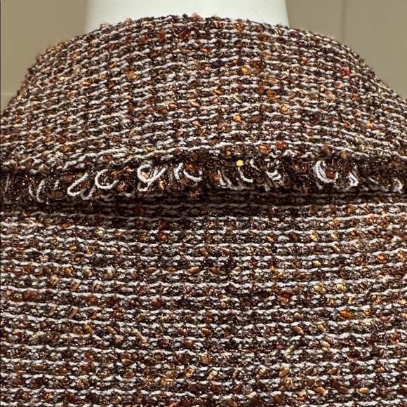 ST. JOHN COUTURE TWO PIECE SUIT SKIRT IN BRONZE GOLD WHITE METALLIC KNIT SIZE 2 - Picture 8 of 15